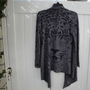 BOHO Chic Women's Cardigan Animal Design Gray with Animal Print Back Large